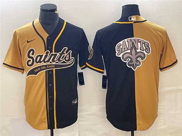 Men%27s New Orleans Saints Black Gold Split Team Big Logo Cool Base Stitched Baseball Jersey->new york giants->NFL Jersey